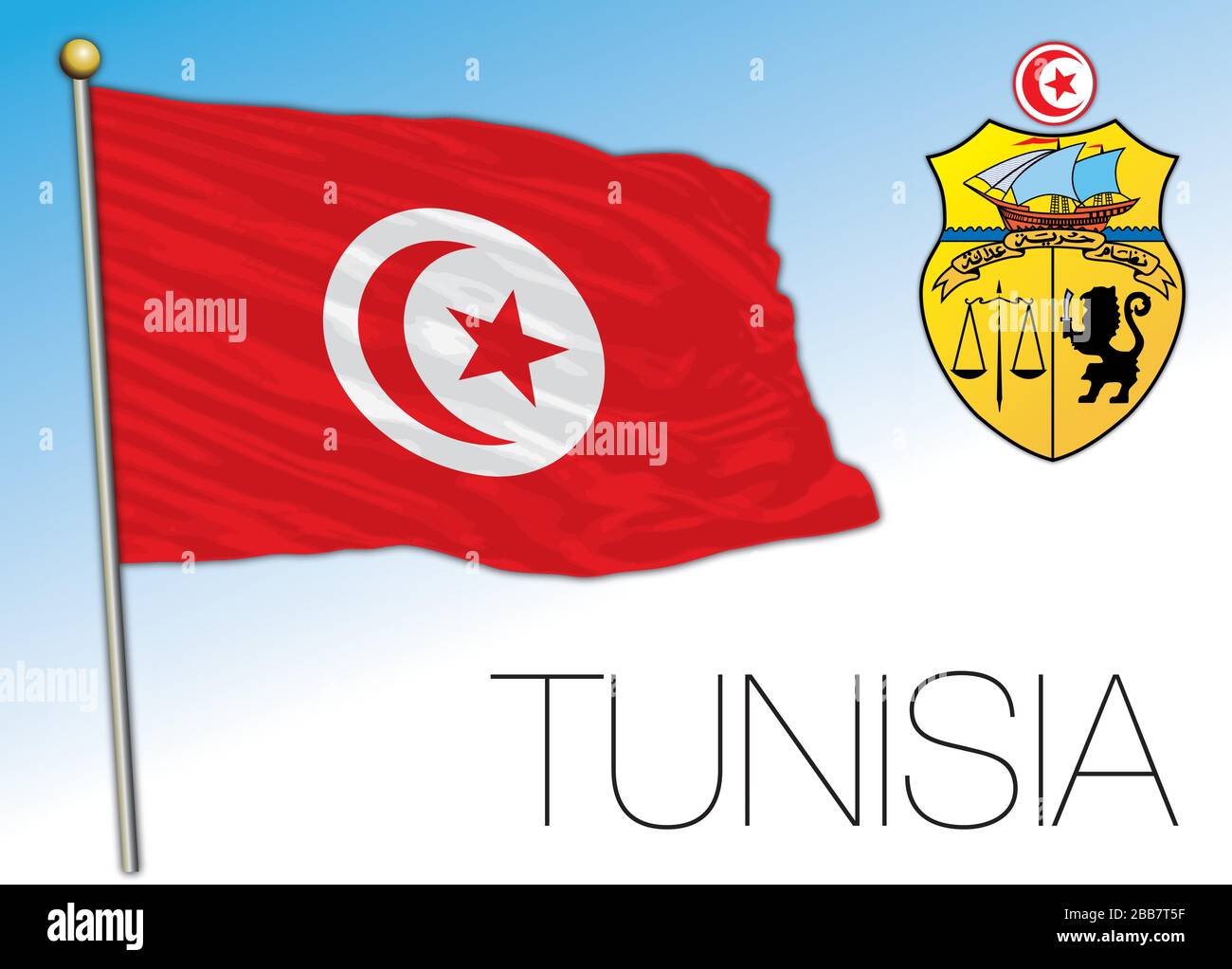 Tunisie drapeau national officiel et armoiries, pays africain, illustration  vectorielle Image Vectorielle Stock - Alamy