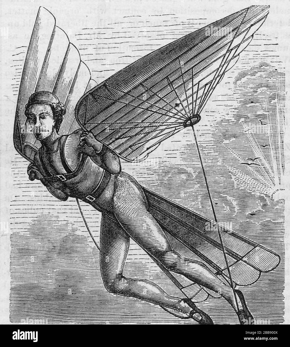 HOMME VOLANT envisagé par un M. Quimby de Wilmington, Delaware, en 1871. Rien n'est connu de M. Quimby, mais curieusement pionnier, l'aviateur américain Harriet Quimby (1875-1912) partage le même nom inhabituel. Banque D'Images