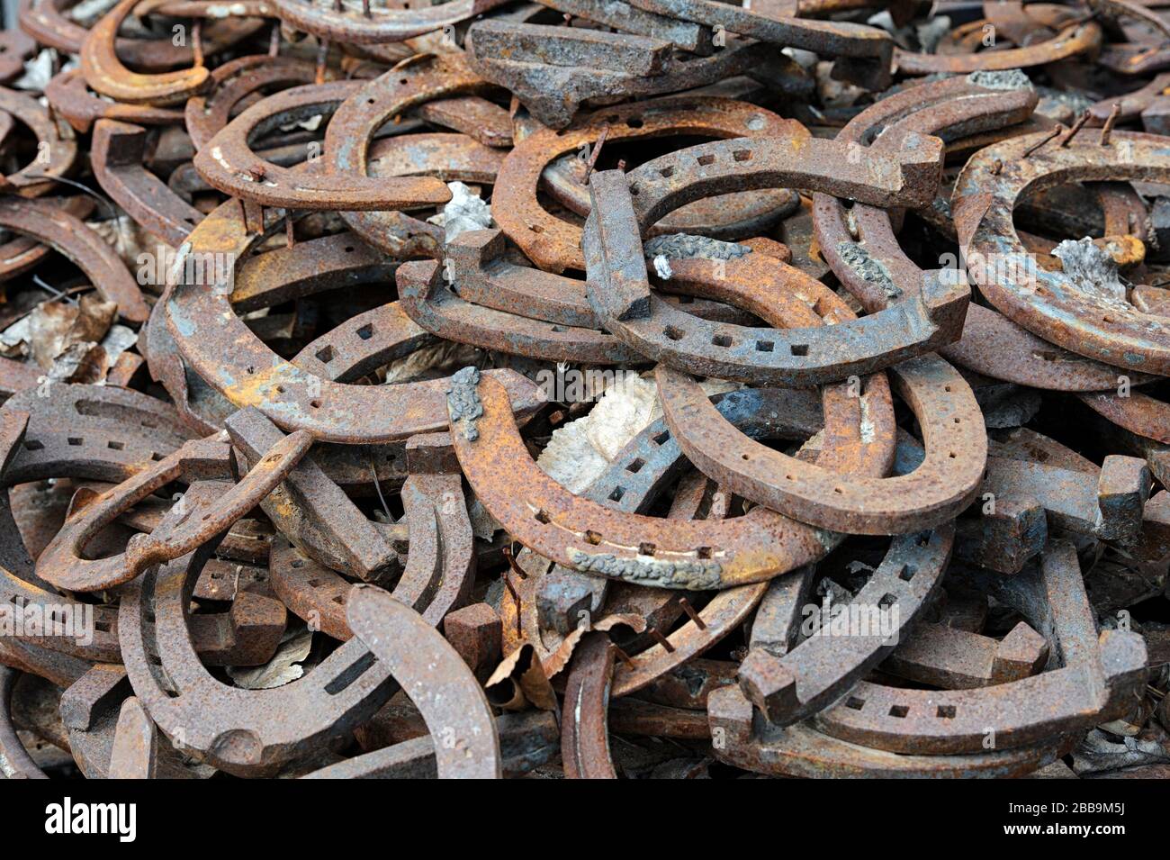 Un tas de fers à cheval rouillés Banque D'Images