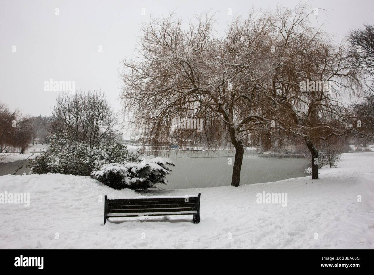 Banc à l'extrémité est du lac Swanley Park, Kent, Royaume-Uni Banque D'Images