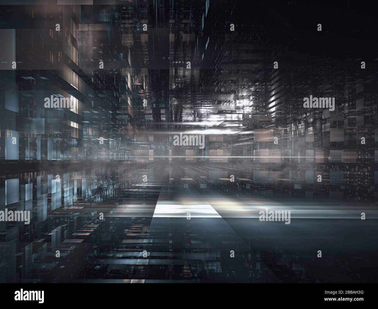 Rue sombre et abstraite de la ville vide - illustration numérique en 3 dimensions Banque D'Images