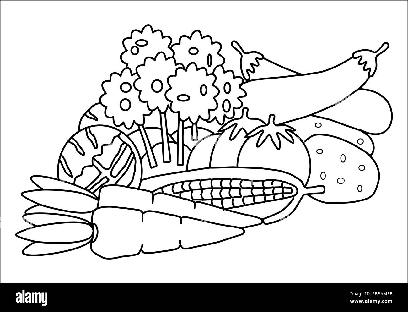 Livre de coloriage pour les légumes pour enfants Illustration de Vecteur