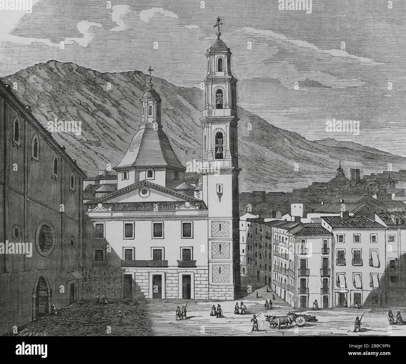 Historia de España. Communauté Valenciana. Alcoy. Vista de la Plaza de San Agustín. Provincia de Alicante. Gradado por Sierra. Crónica général de España. Historia ilustrada y Descriptiva de sus Provincias. Tomo Valencia, 1867. Banque D'Images