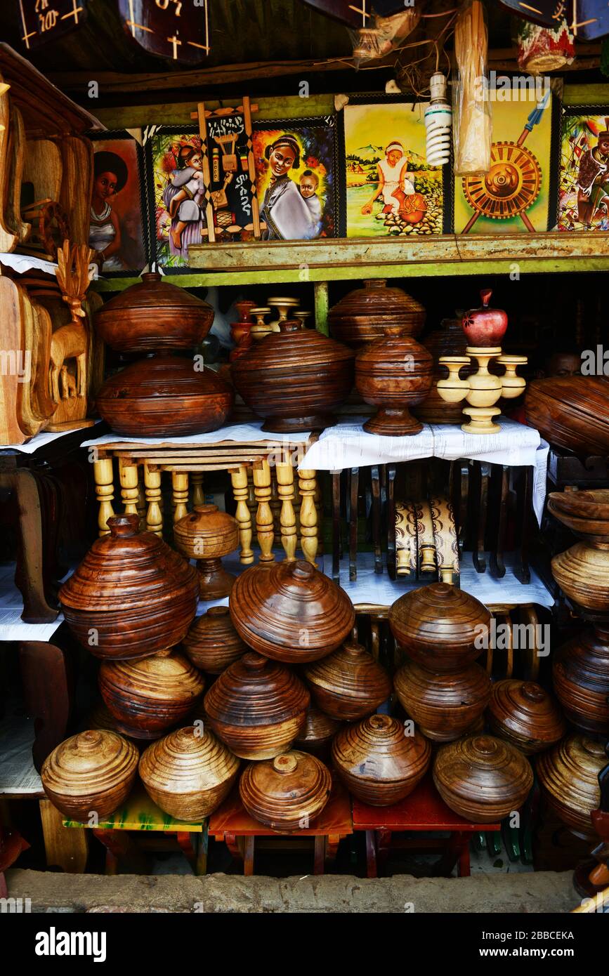 Magasin de souvenirs d'art éthiopien à Jimma, Ethiopie. Banque D'Images
