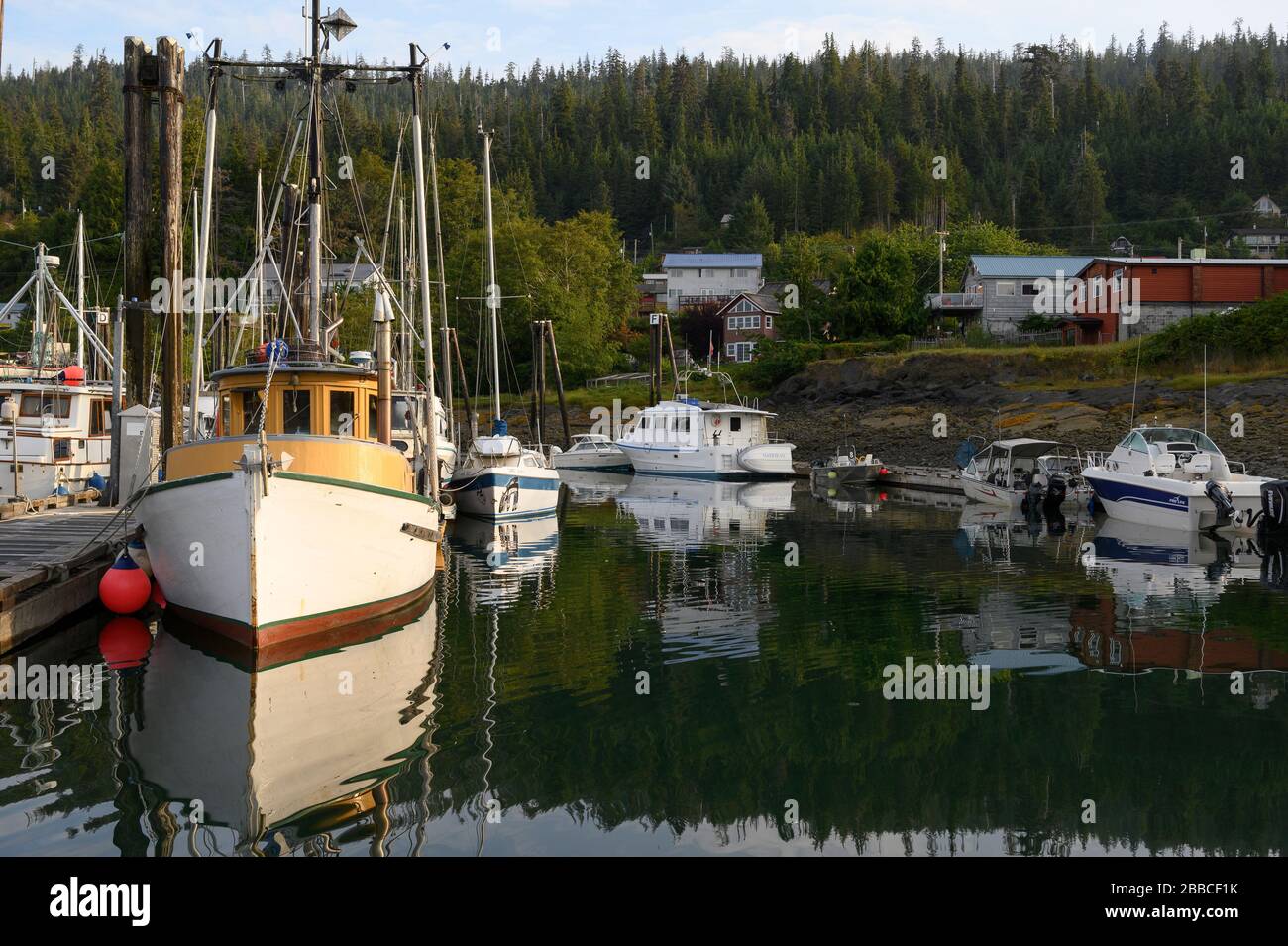 Fisherman's Wharf, Queen Charlotte City, Haida Gwaii, anciennement connue sous le nom d'îles de la Reine-Charlotte, Colombie-Britannique, Canada Banque D'Images