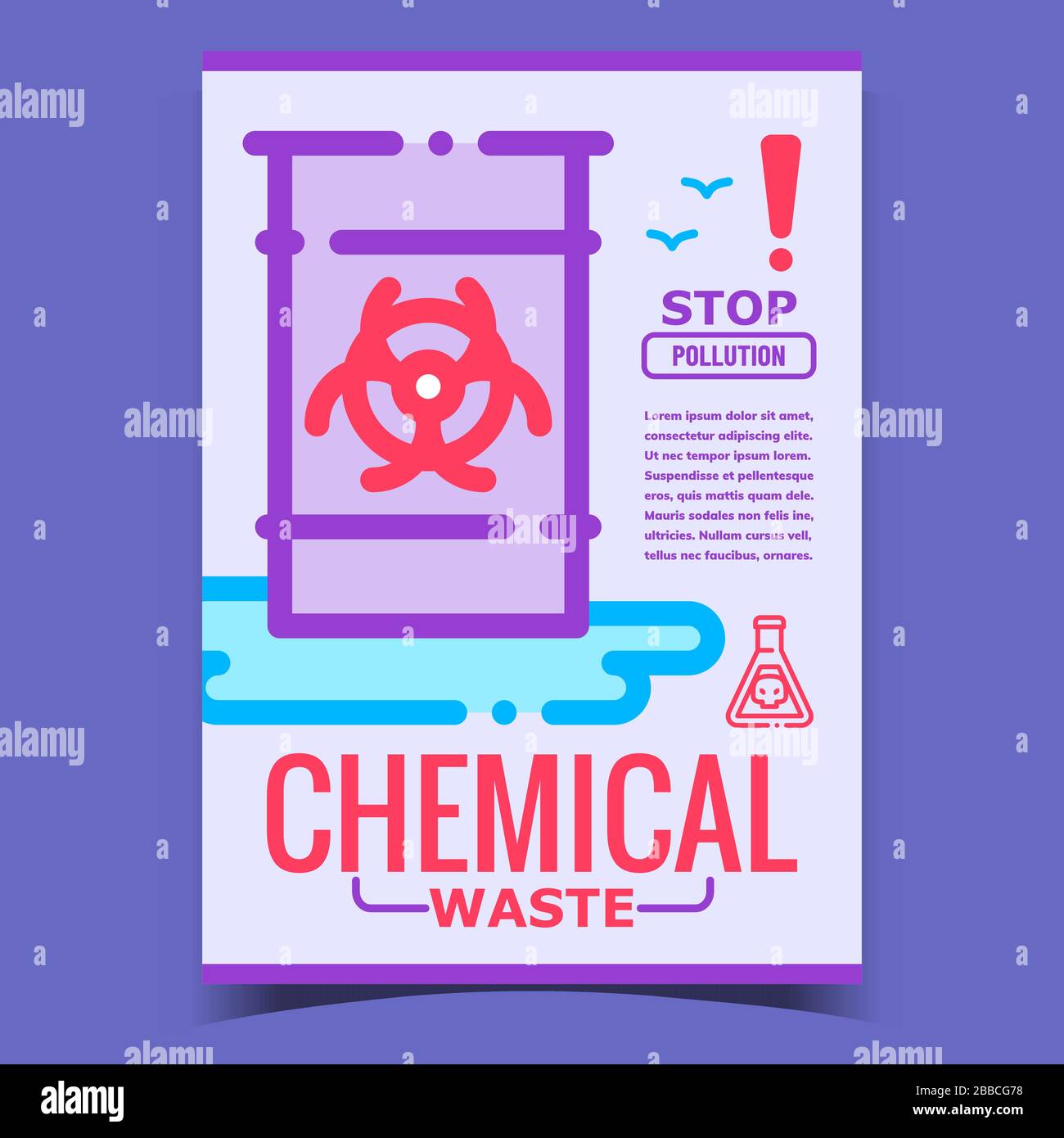 Déchets chimiques, vecteur de l'affiche promotionnelle Arrêt de la pollution Illustration de Vecteur