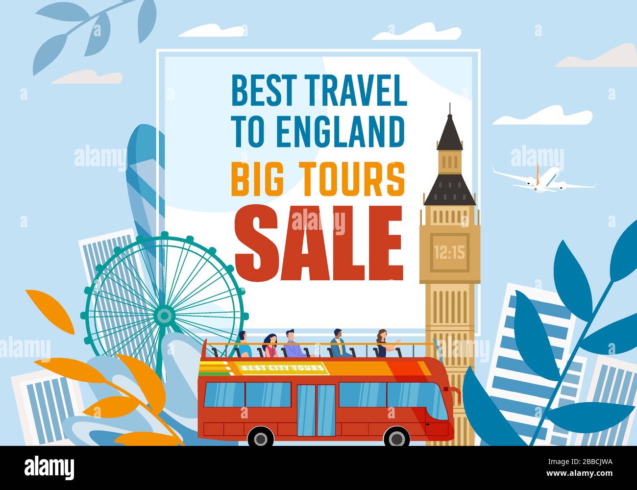 BEST Travel to England Big Tour Sale Publicité Design Illustration de Vecteur