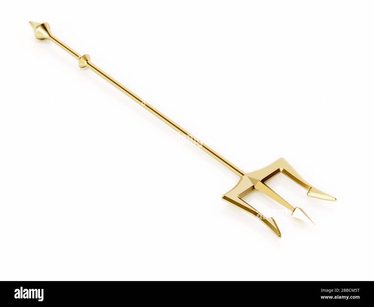 trident or isolé sur fond blanc. Illustration tridimensionnelle. Banque D'Images
