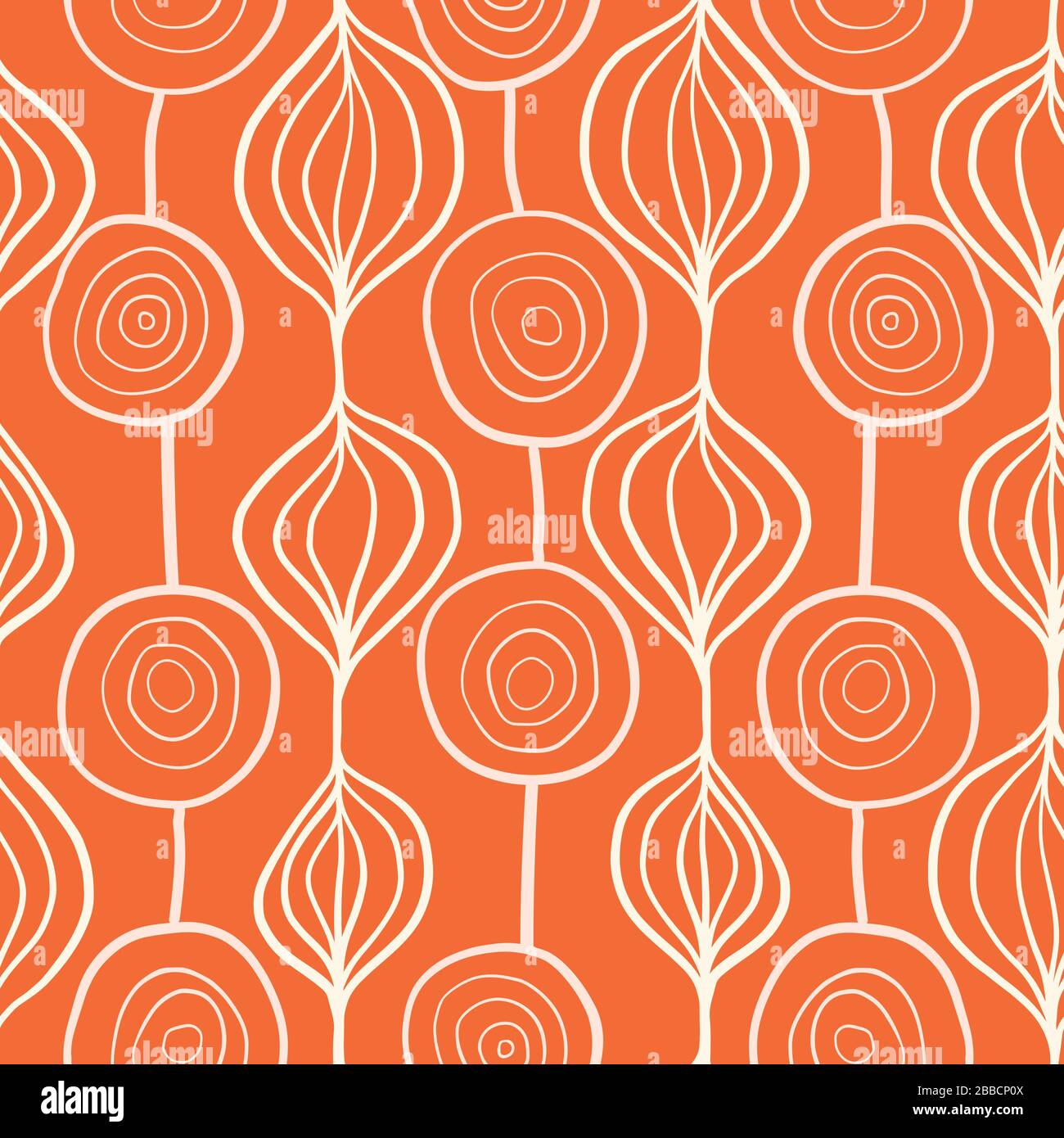 Motif fleuri vertical abstrait ornemental. Contemporain blanc et orange mod art bio répétition formes arrière-plan. Moderne Illustration de Vecteur