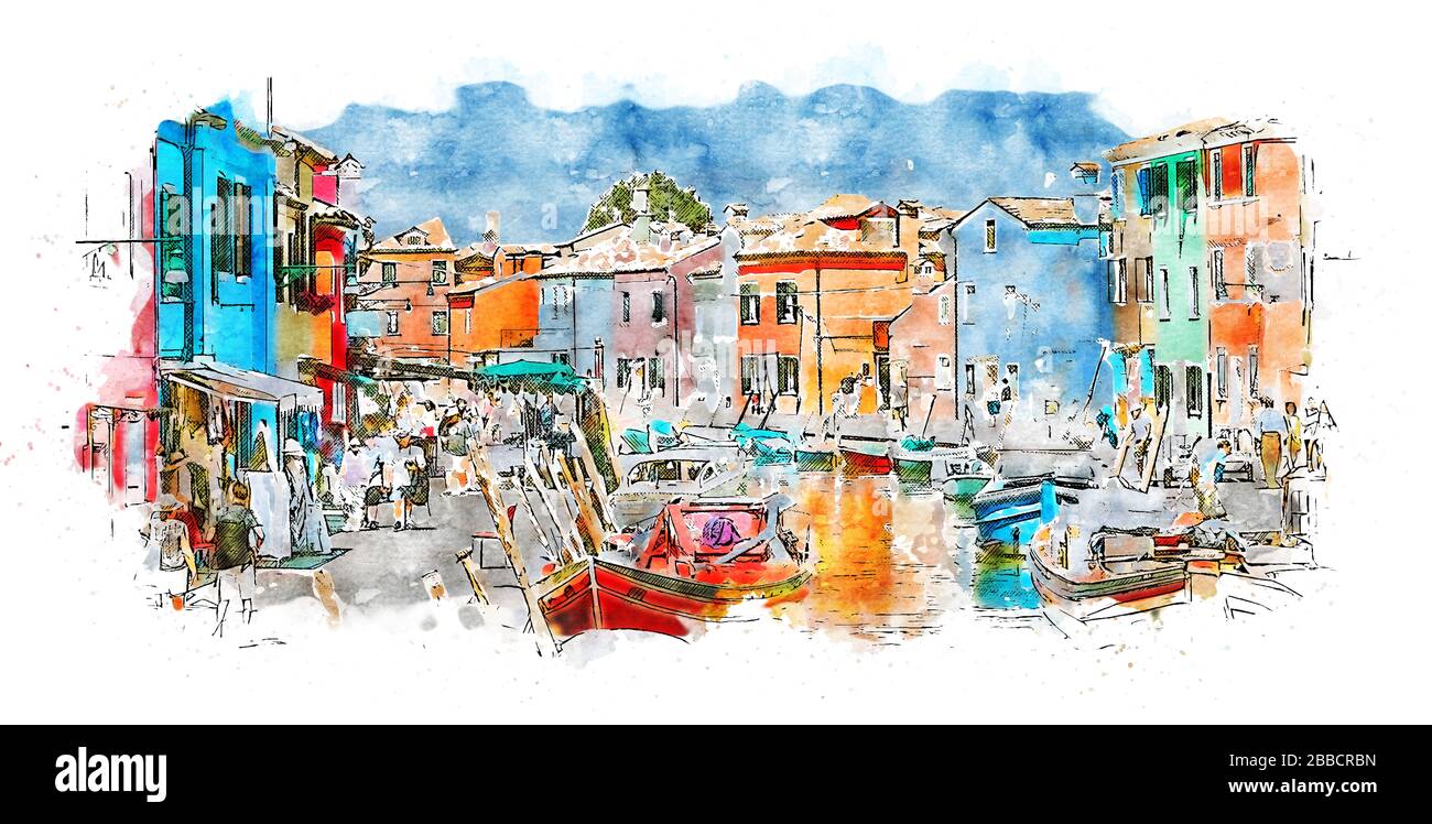 Burano est une population de 2 426 habitants, située sur quatre îles du nord de la lagune de Venise. Banque D'Images