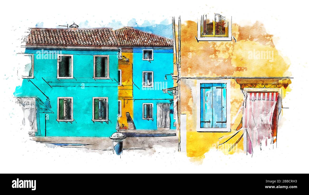 Burano est une population de 2 426 habitants, située sur quatre îles du nord de la lagune de Venise. Banque D'Images