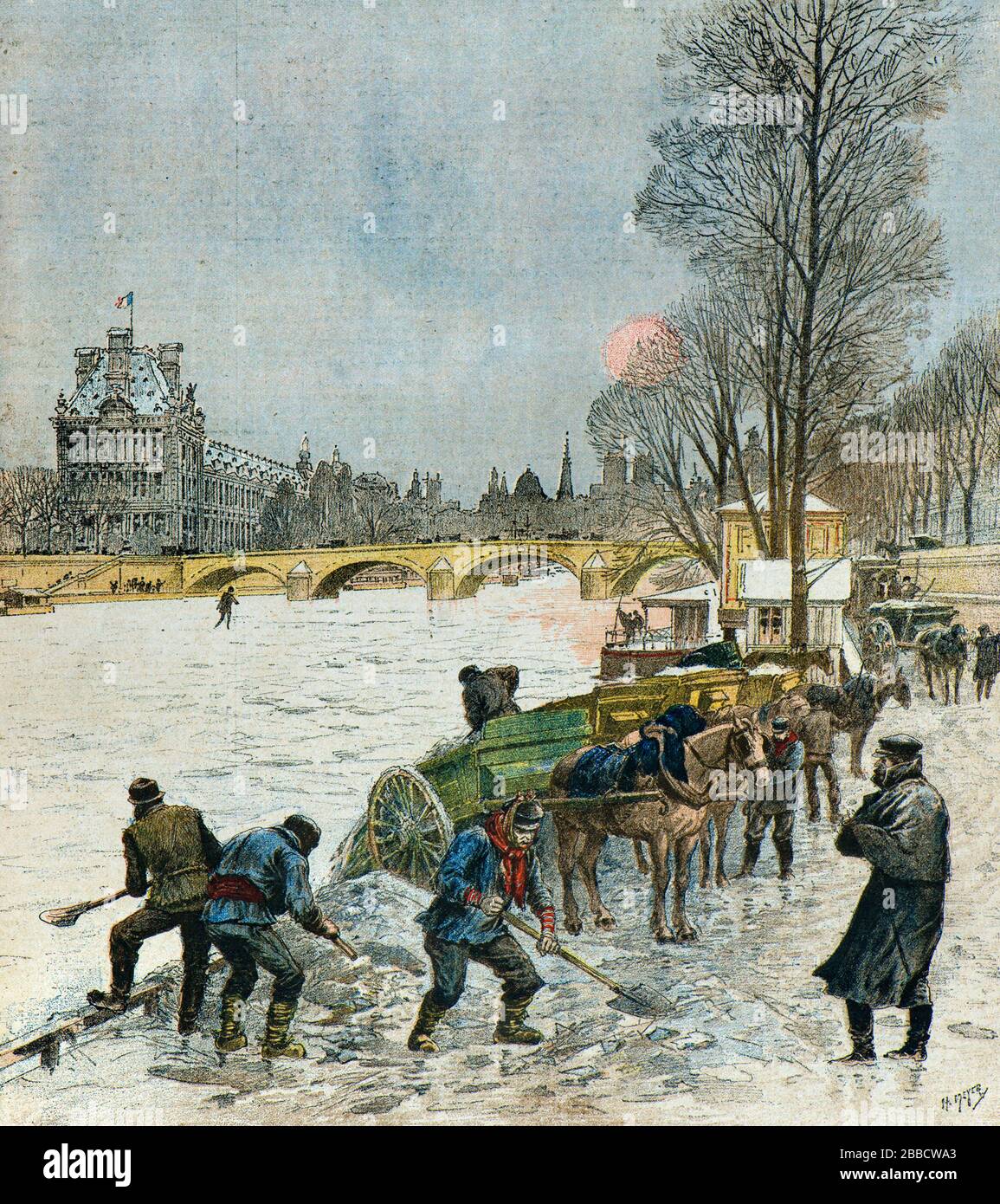 Meyer Henri ( 1841 - 1899 ) - vague froide au-dessus de Paris en février 1895, la Seine saisie par la glace - Collection privée Banque D'Images