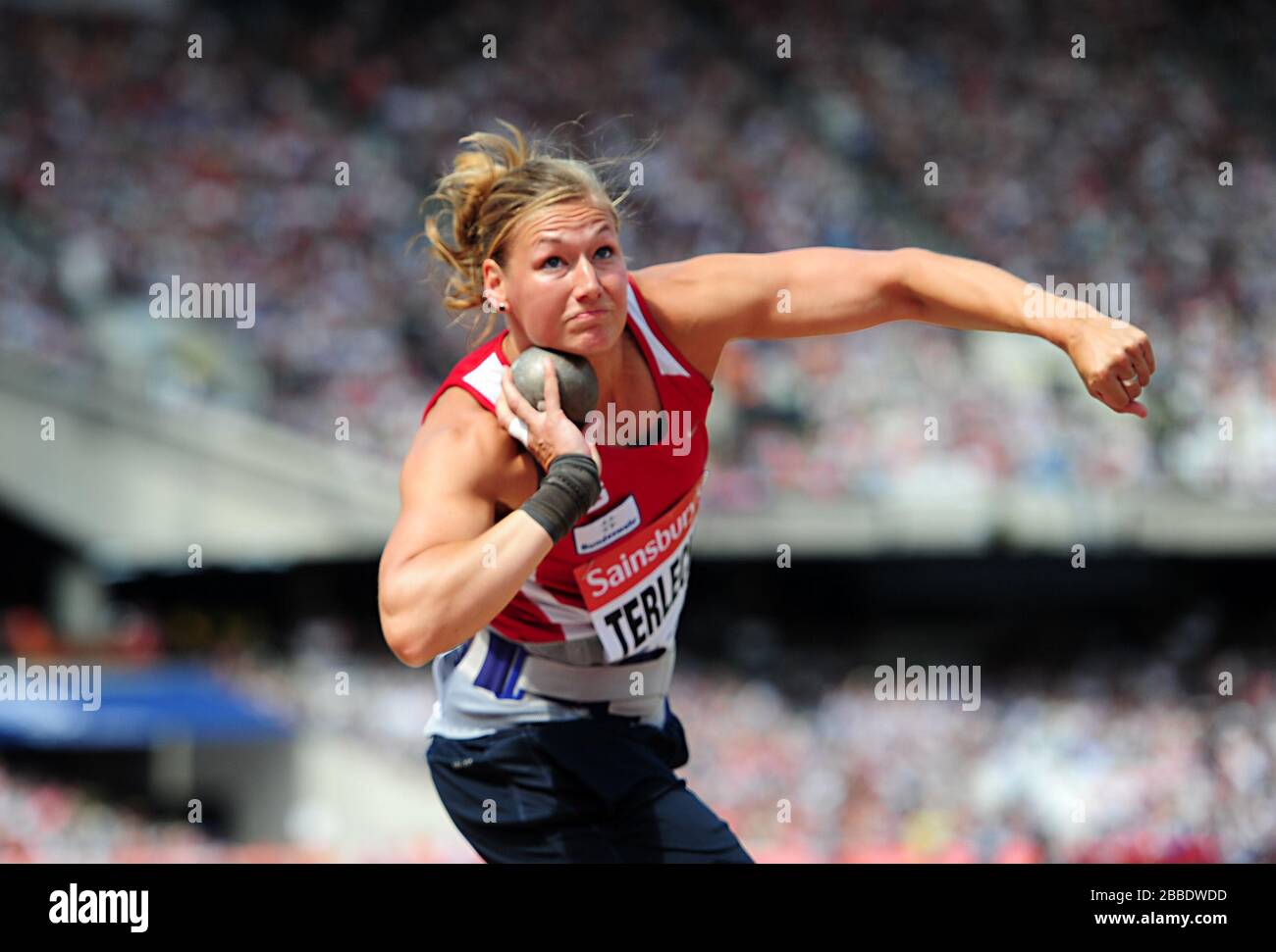 Josephine Terlecki, de l'Allemagne, lors de la fusillée des femmes, a eu lieu au deuxième jour de la réunion de la Ligue des diamants de Londres de l'IAAF au stade olympique de Londres. Banque D'Images