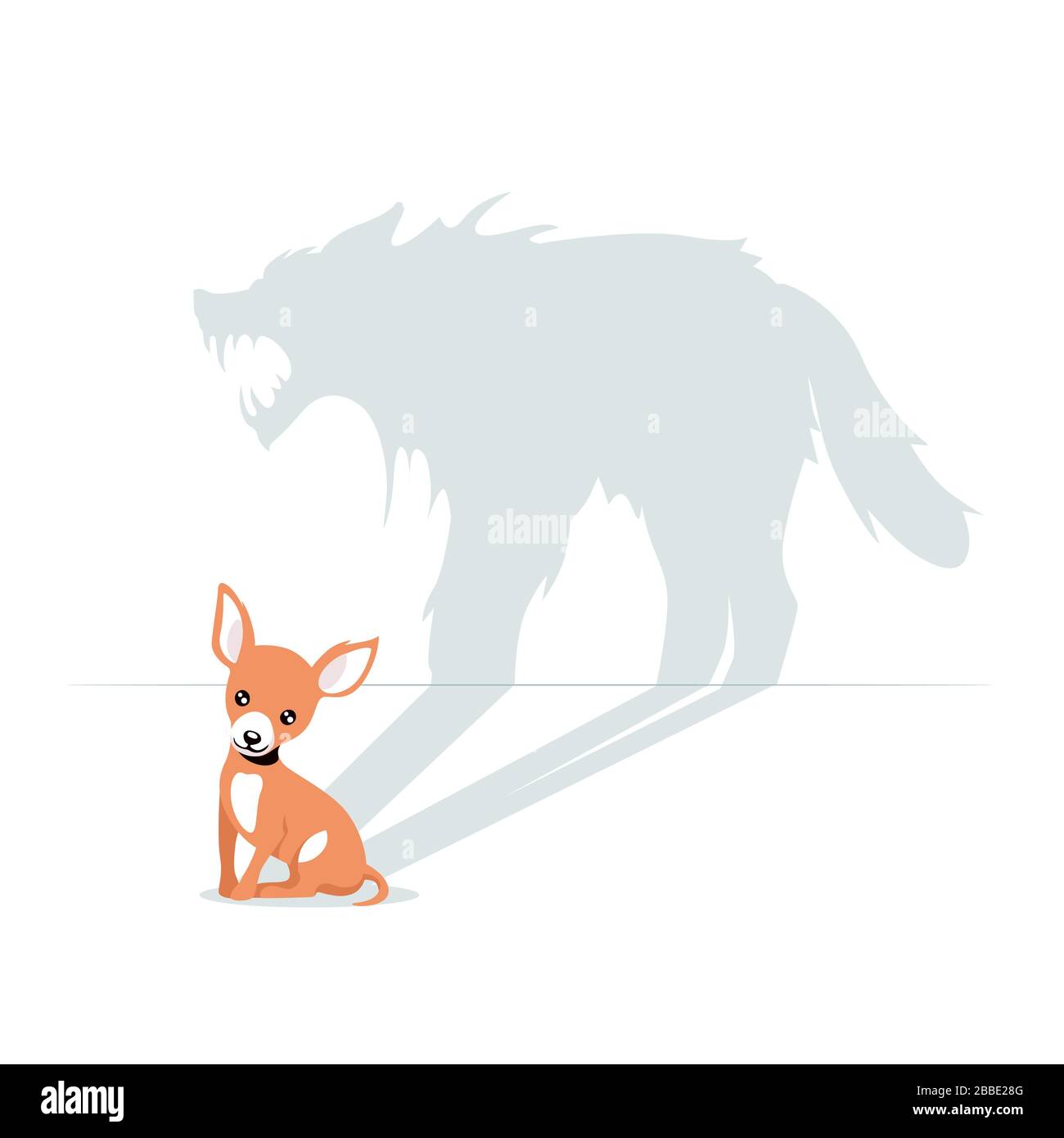 Caricature mignon petit chien ayant une ombre bête horrible isolée sur fond blanc Illustration de Vecteur