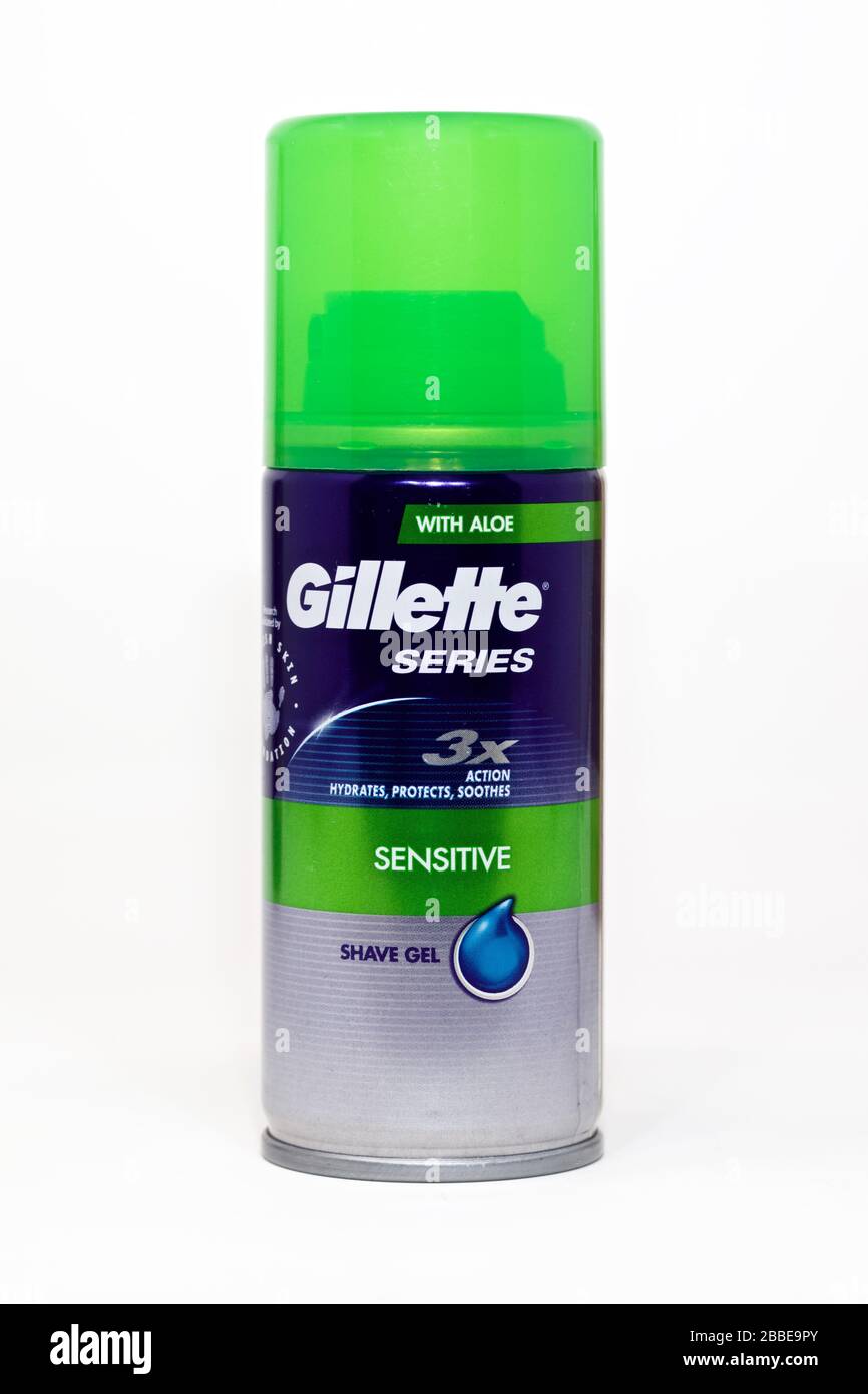 Gel de rasage de la série Gillette sur fond blanc Banque D'Images