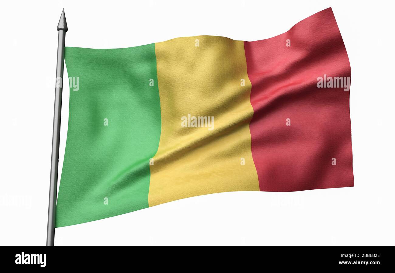 Rendu tridimensionnel de Flagpole avec drapeau du Mali Banque D'Images
