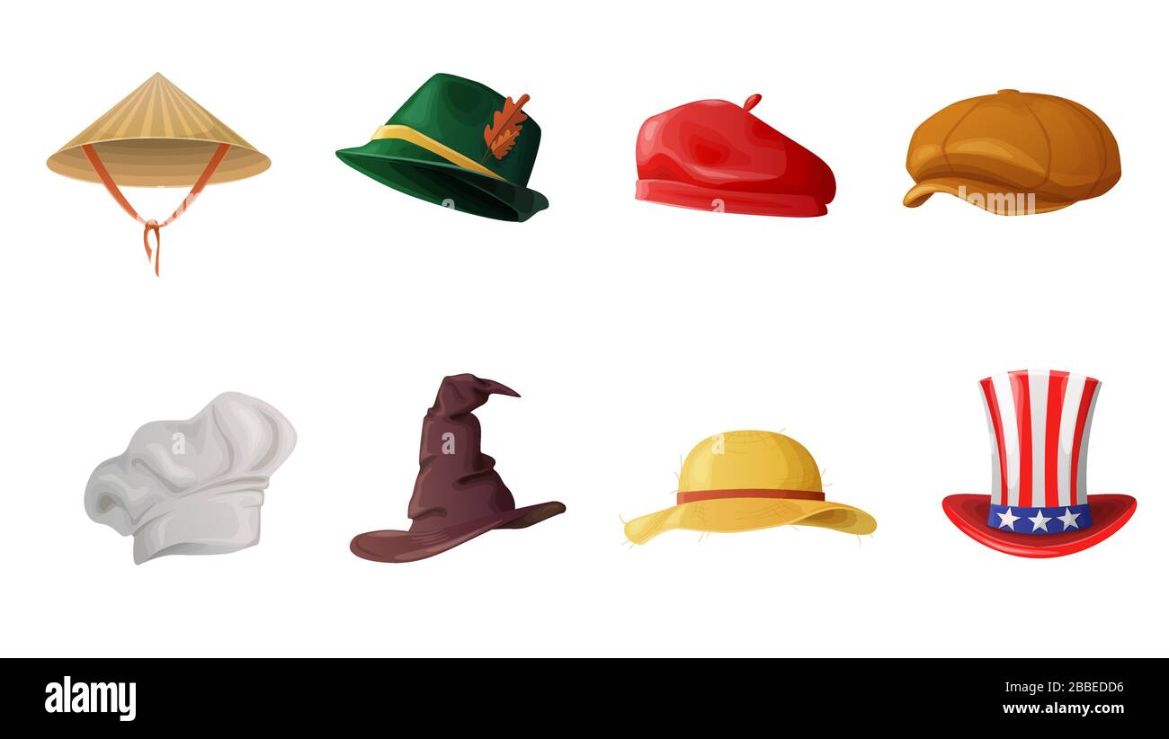 Définissez des personnages de costume de carnaval de chapeau de dessin  animé isolés sur fond blanc Image Vectorielle Stock - Alamy