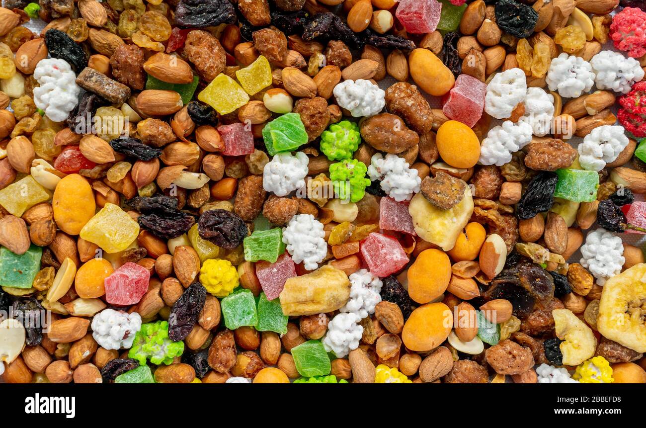 Mélange de noix et de fruits secs. Banque D'Images