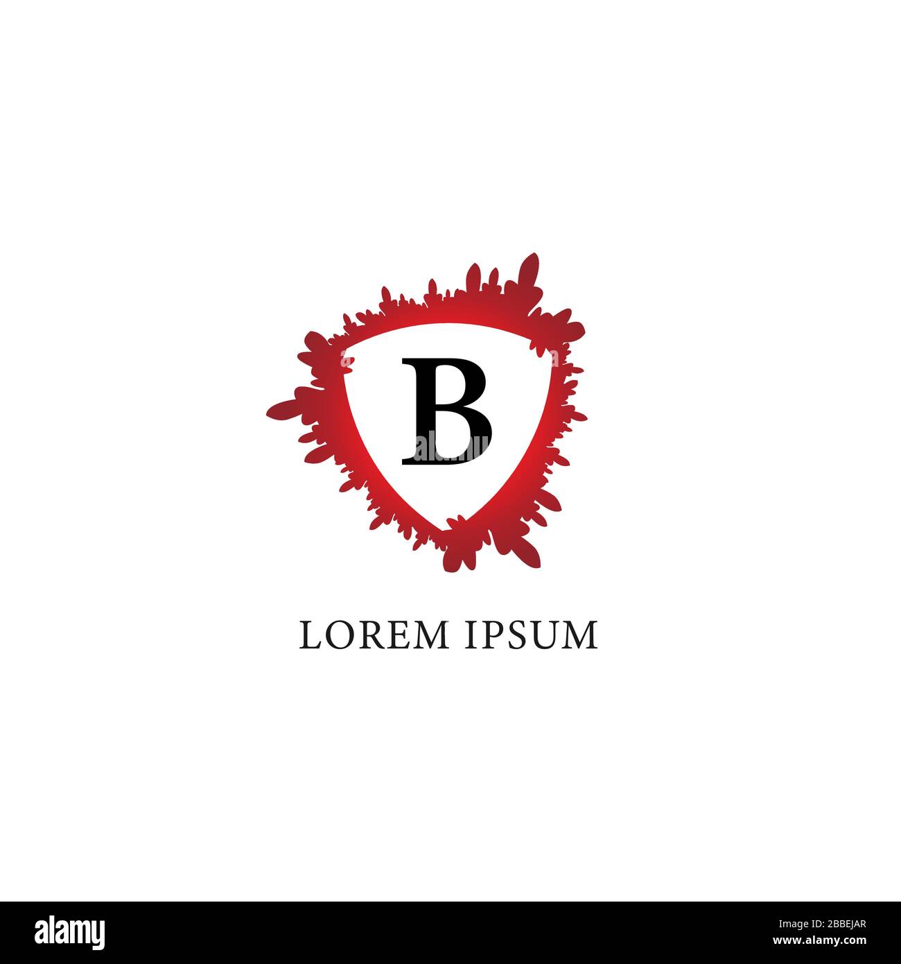 Modèle de logo lettre B. Éclaboussure de sang avec forme de bouclier dans le milieu. Assurance, protection, horreur, sécurité. Logo Abjad initial Illustration de Vecteur