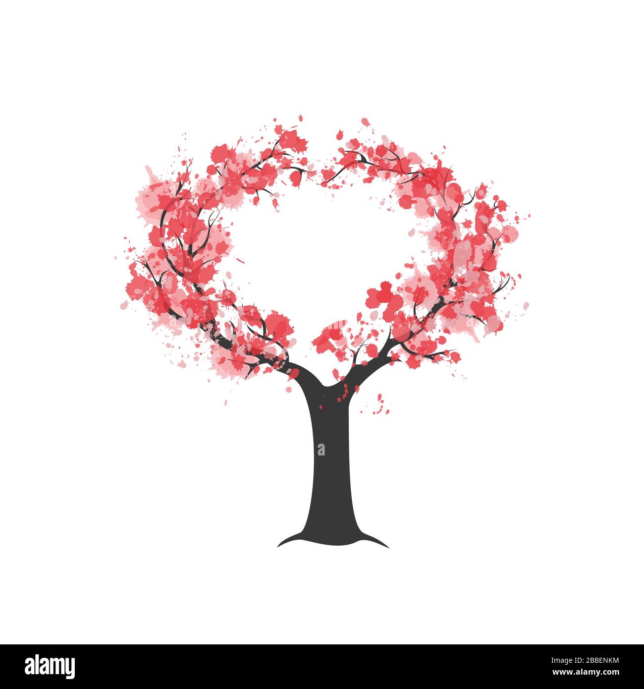 Aquarelle sakura arbre rose fleuri isolé sur blanc. L'amour de la chaleur de l'arbre. Illustration vectorielle Illustration de Vecteur