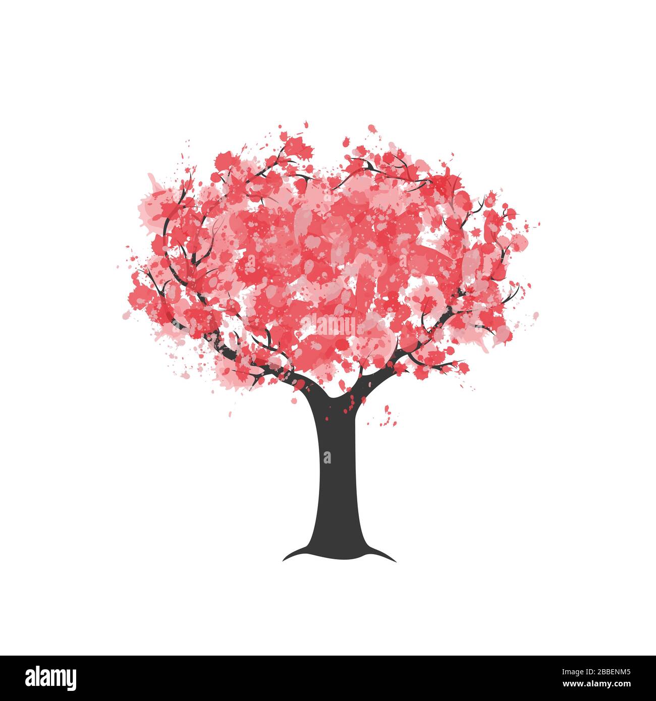 Aquarelle sakura arbre rose fleuri isolé sur blanc Illustration de Vecteur