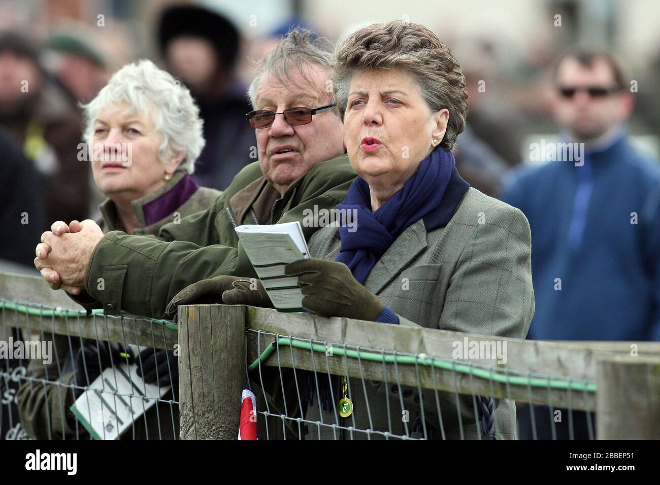 Racegoers à l'hippodrome de Fakenham, Norfolk regarde un écran géant alors que Kauto Star s'arrache à la Cheltenham Gold Cup Banque D'Images