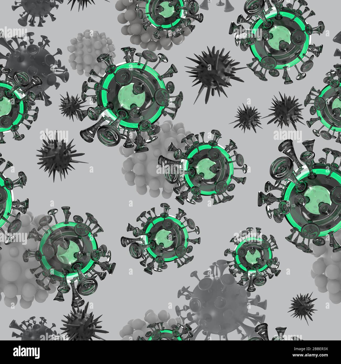 Cellules de virus modèle transparent sur fond gris Banque D'Images