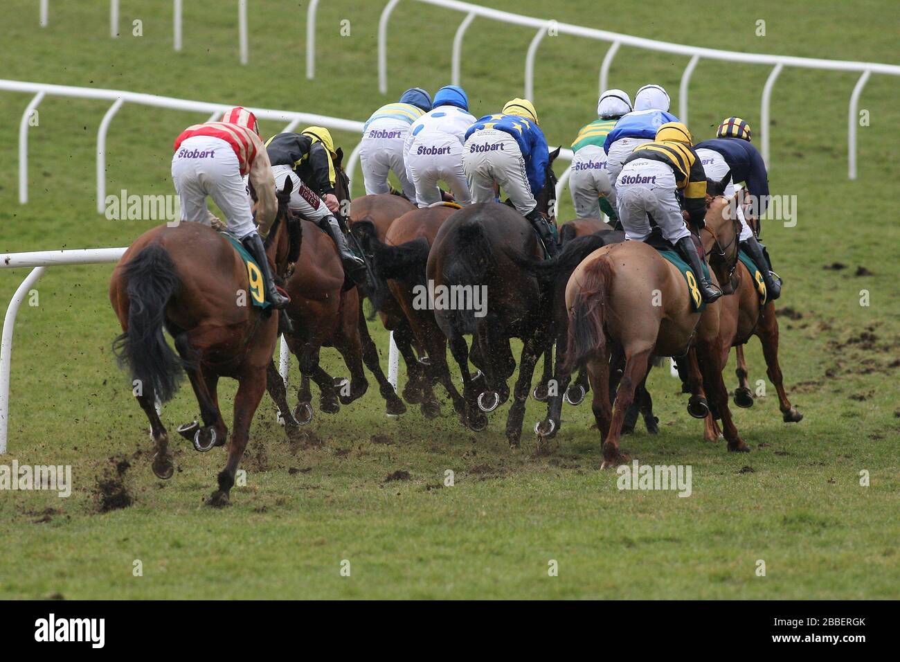 Le terrain dans l'action de course pendant le West Norfolk Foxhounds & North Norfolk Harriers novices handicap Hurdle Banque D'Images