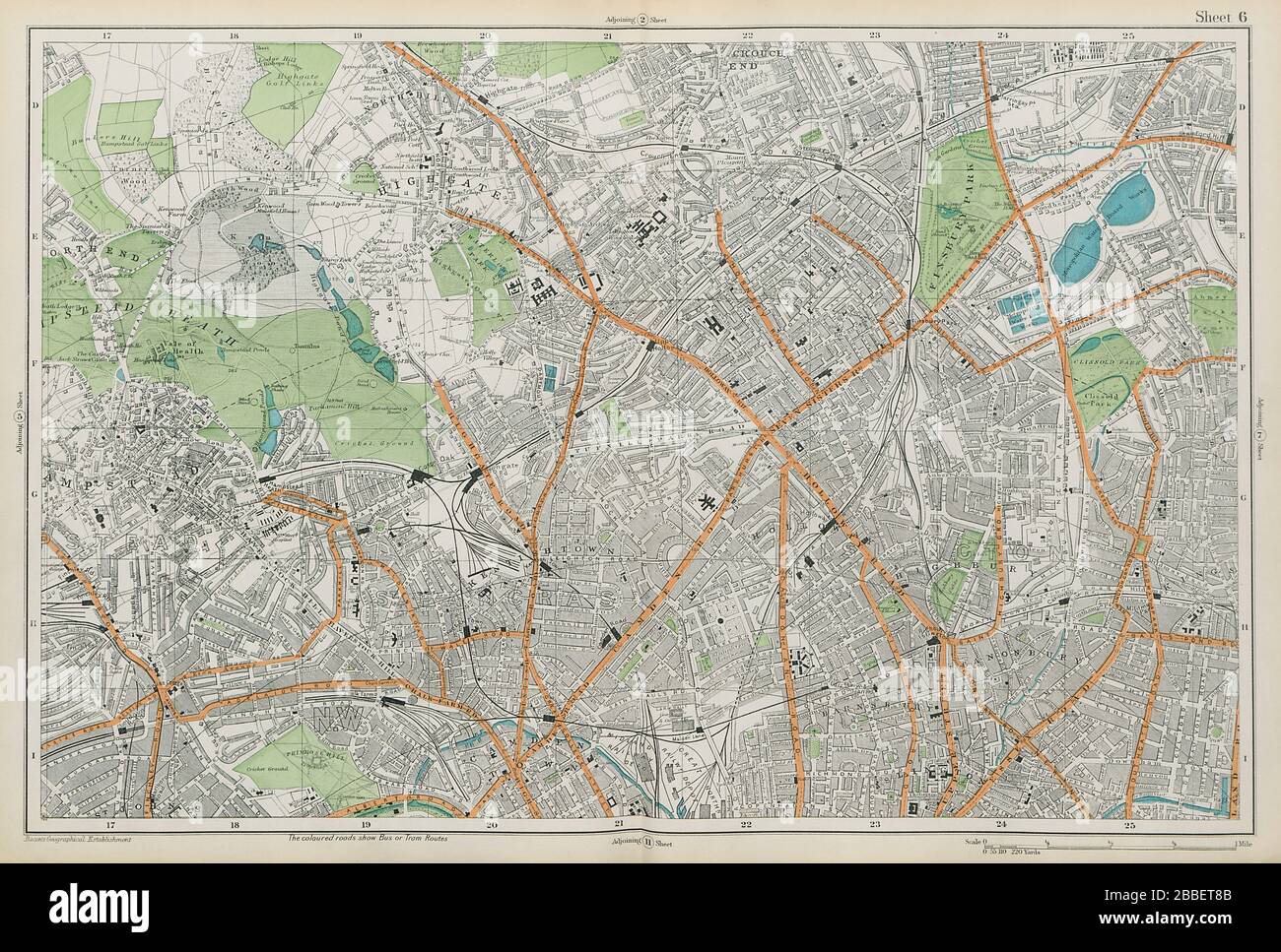 HAMPSTEAD ISLINGTON Camden Highgate Finsbury Park Primrose Hill. BACON 1913 carte Banque D'Images