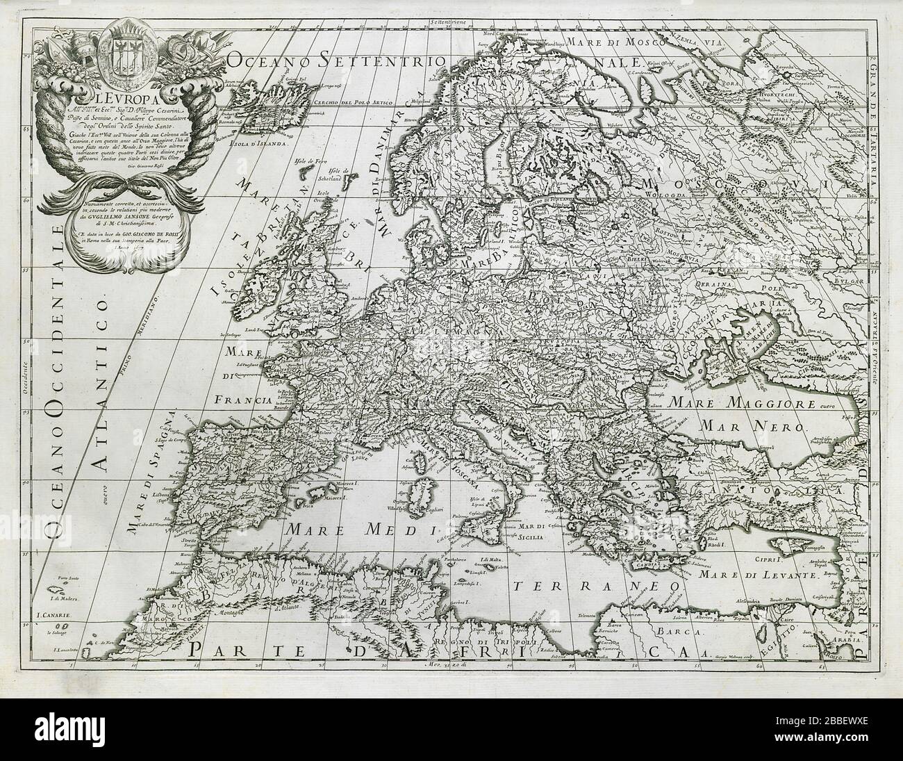 L'Europa. Europe. DE ROSSI 1677 carte ancienne ancienne ancienne vintage plan graphique Banque D'Images