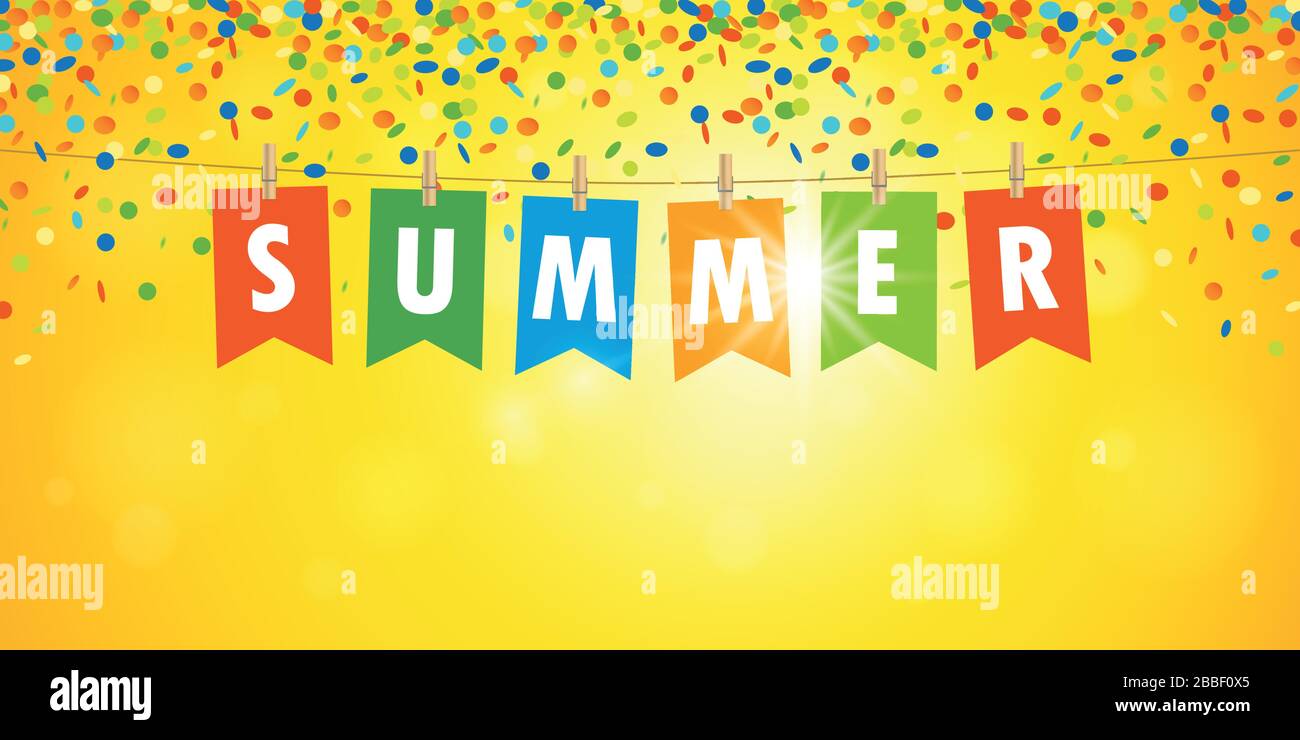 Drapeau de fête d'été sur fond ensoleillé confetti illustration vectorielle EPS10 Illustration de Vecteur