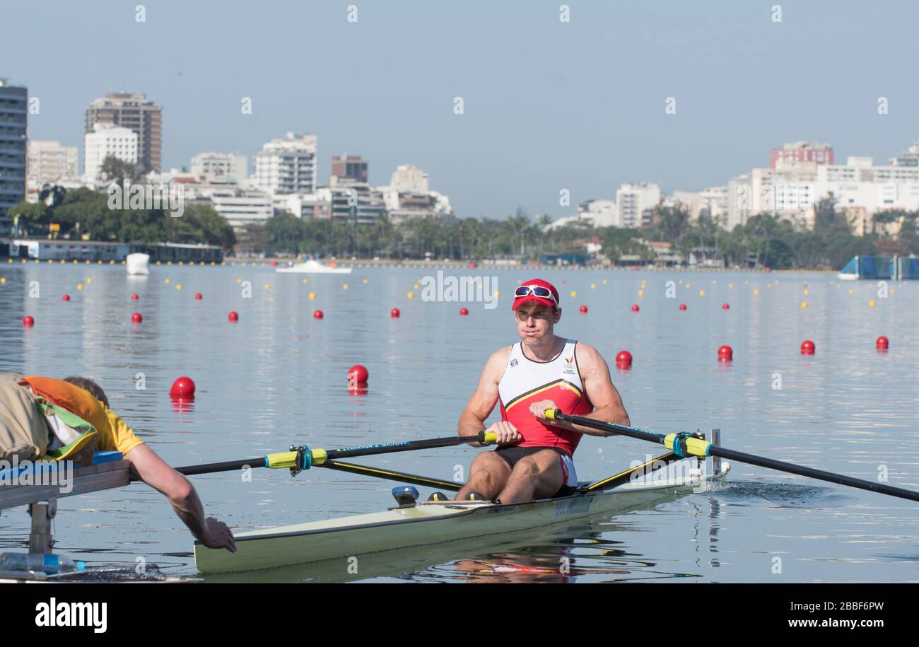 Rio de Janeiro. BRÉSIL. BELM1X. Hannes OBRENO. Régate olympique de remorquage 2016. Stade Lagoa, Copacabana, ÒOlympic été GamesÓ Rodrigo de Freitas Lagoon, Lagoa. Samedi 06 août 2016 [crédit obligatoire; Peter SPURRIER/Intersport Images] Banque D'Images