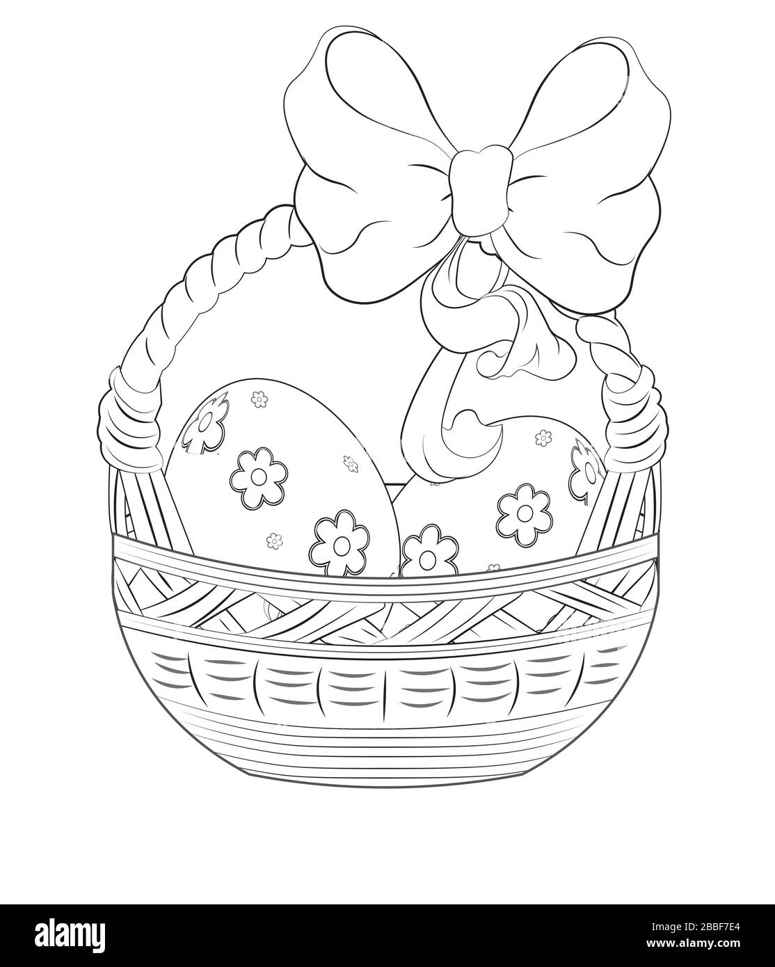 Livre de coloriage beau vecteur bois Pâques isolé panier avec noeud et oeufs. Image dans le dessin à la main style de dessin animé, pour le divertissement. Amusement dedans Illustration de Vecteur