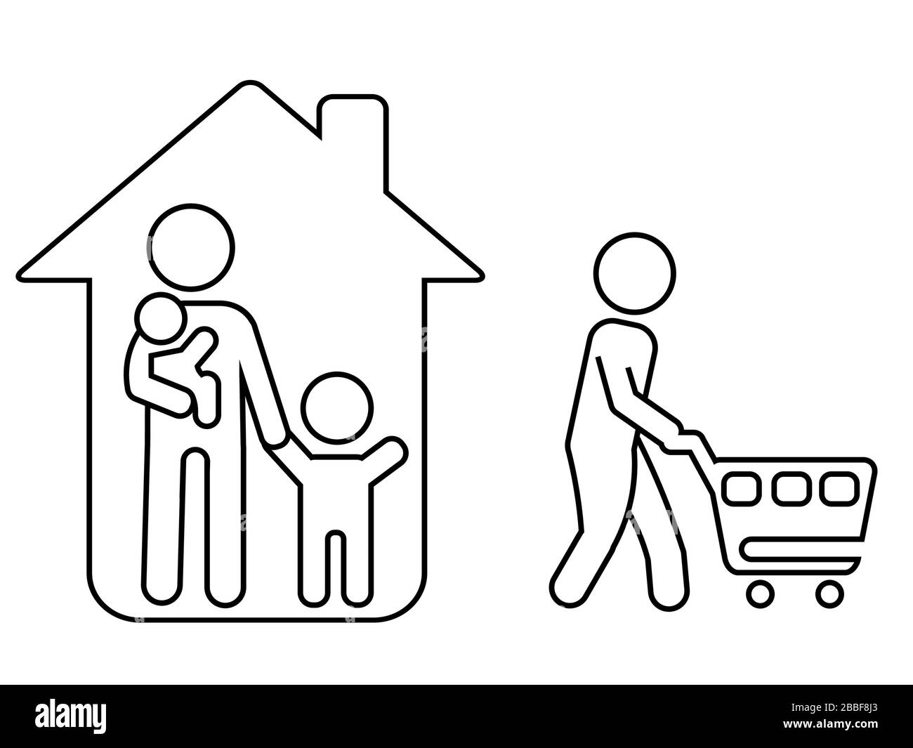 Un membre de la famille peut aller à la boutique. Règles strictes pendant la quarantaine du coronavirus. Restez à la maison. Illustration de Vecteur