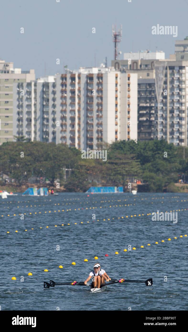 Rio de Janeiro. BRÉSIL. NZL W2X, noeud. Eve MACFARLANE et Zoe STEVENSON, régate olympique d’aviron 2016. Stade Lagoa, Copacabana, ÒOlympic été GamesÓ Rodrigo de Freitas Lagoon, Lagoa. Heure locale 11:40:12 samedi 06 août 2016 [crédit obligatoire; images Peter SPURRIER/Intersport] Banque D'Images