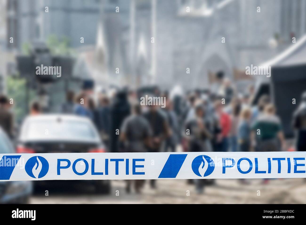 Politie / bande de police devant la scène belge de crime / meurtre en Belgique Banque D'Images