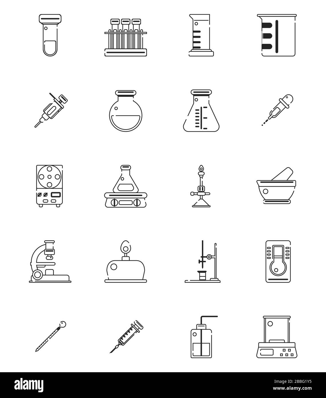 20 ensemble d'illustrations vectorielles d'icônes d'équipement de laboratoire. Illustration de Vecteur