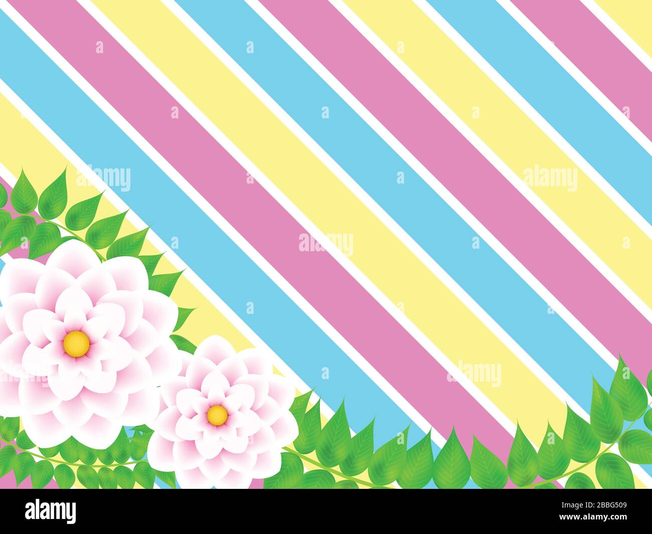 Backround rayé avec fleurs, feuilles. Illustration de Vecteur