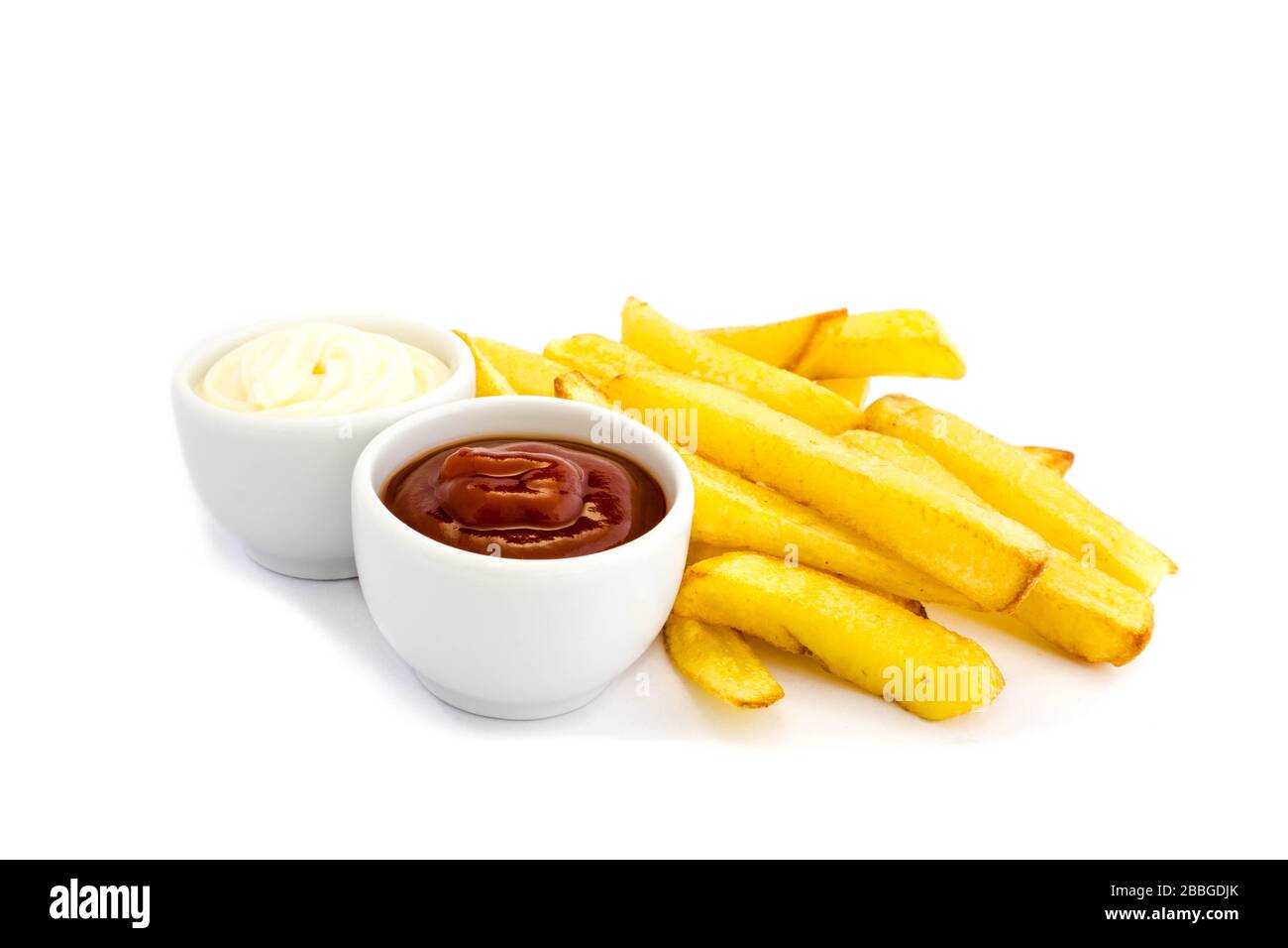 Frites avec trempage isolée sur fond blanc Banque D'Images