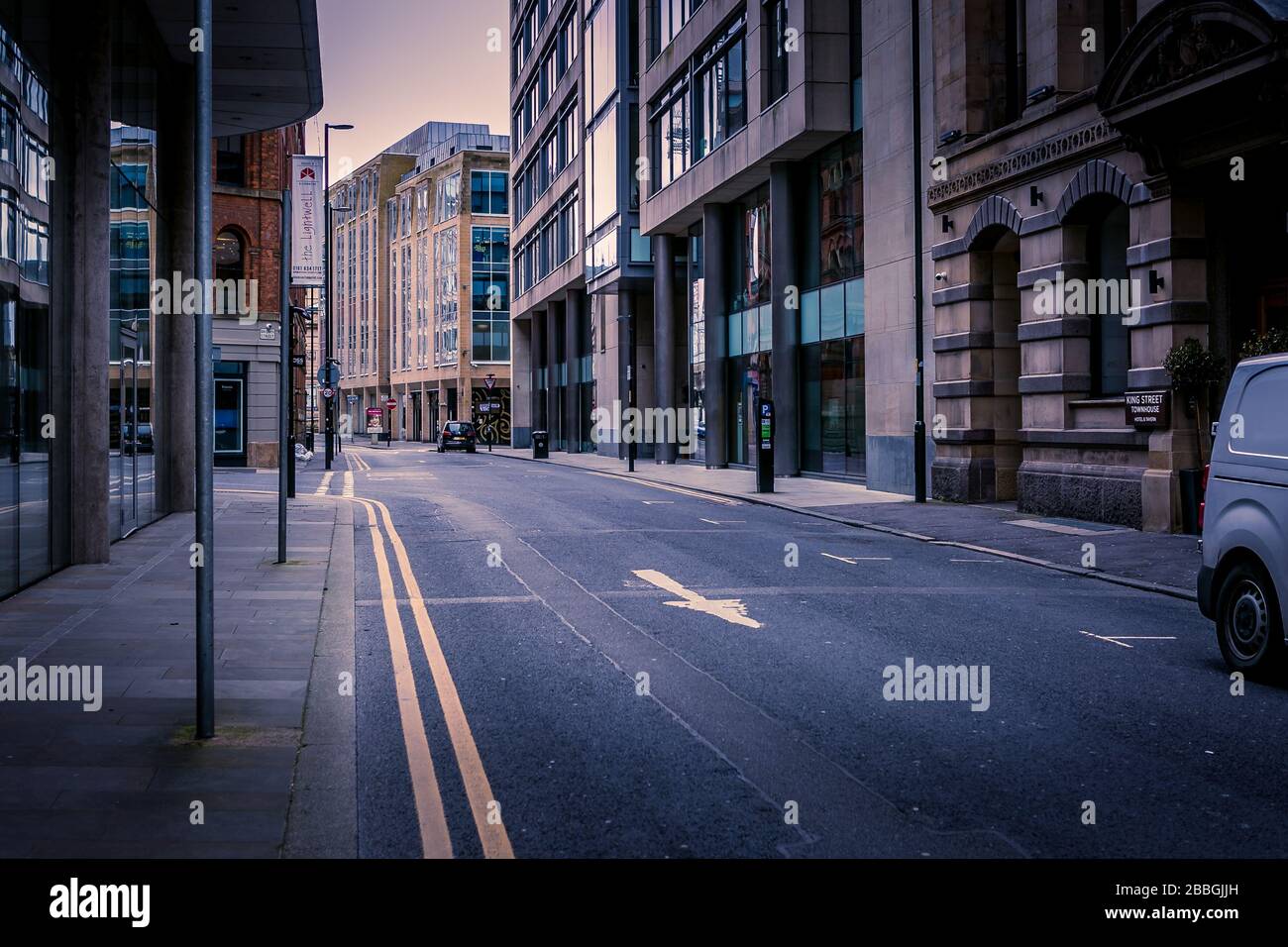 Booth Street, Manchester, Royaume-Uni. Rues vides pendant l'éclosion de Coronavirus, mars 2020. Banque D'Images