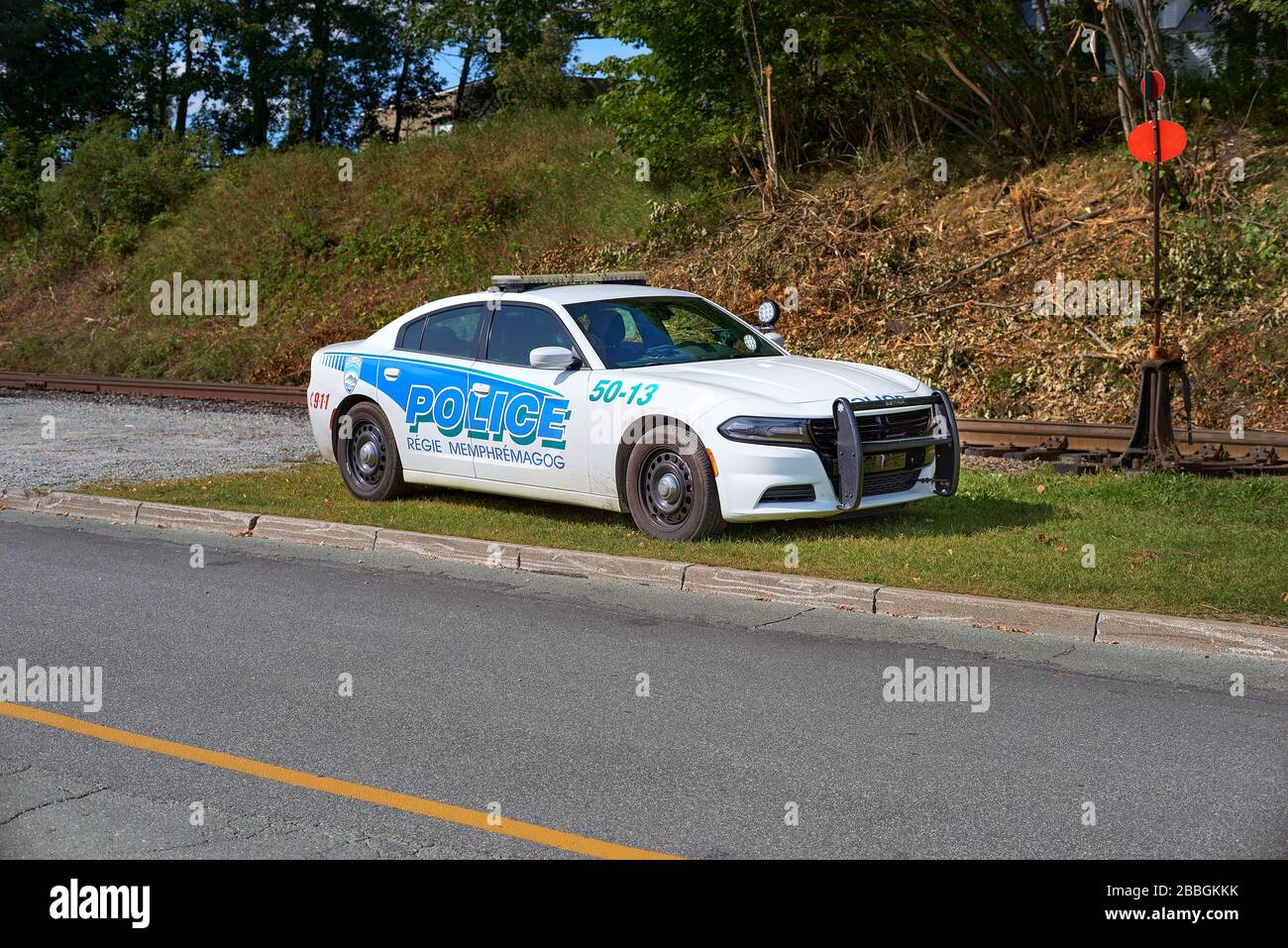 Magog, Québec, Canada - le 8 septembre 2018 : voiture du Service de police de Magog, province de Québec, Canada en service pour la protection du public Banque D'Images