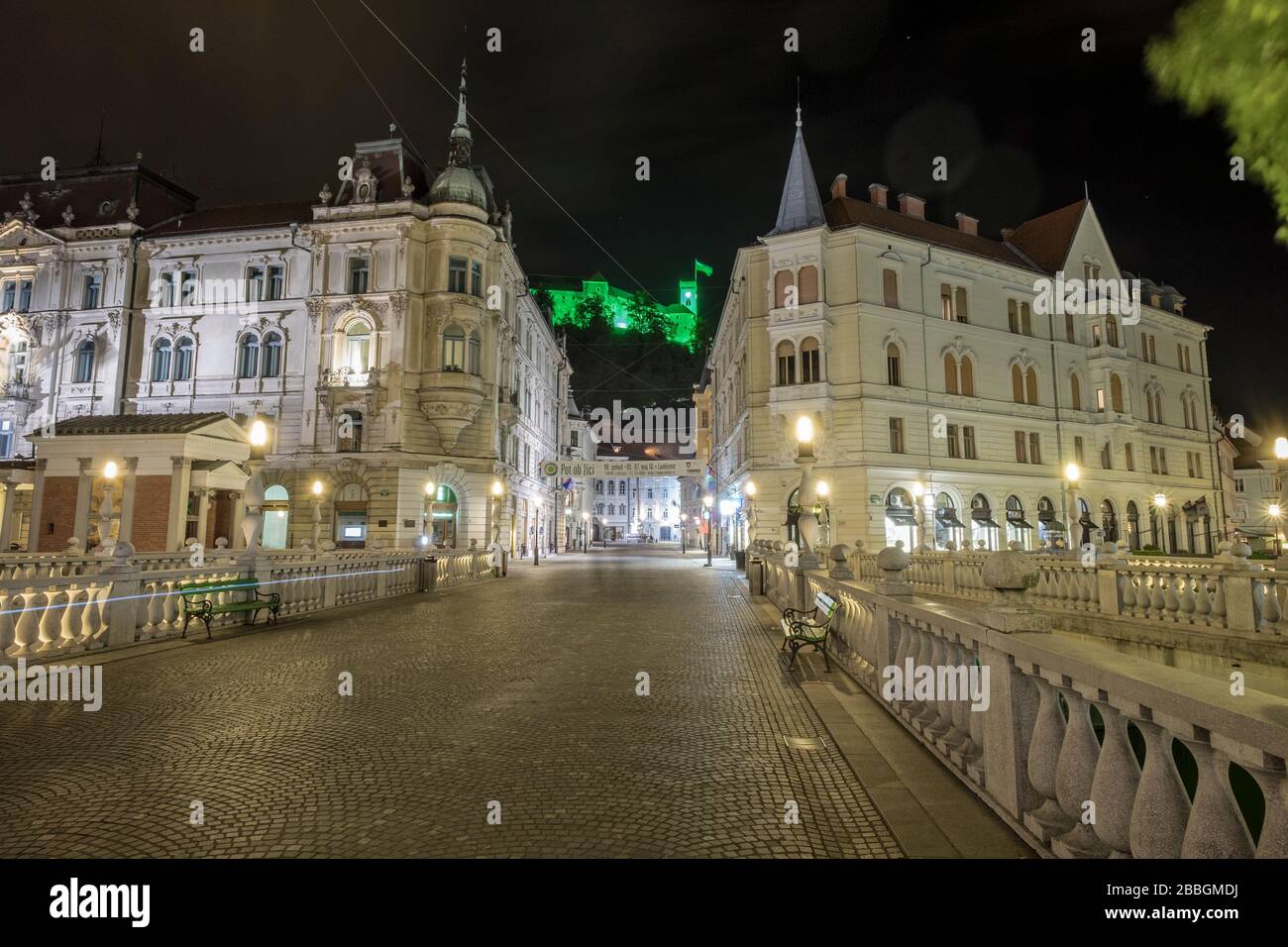 Lubliana ville par nuit, Slovénie Banque D'Images