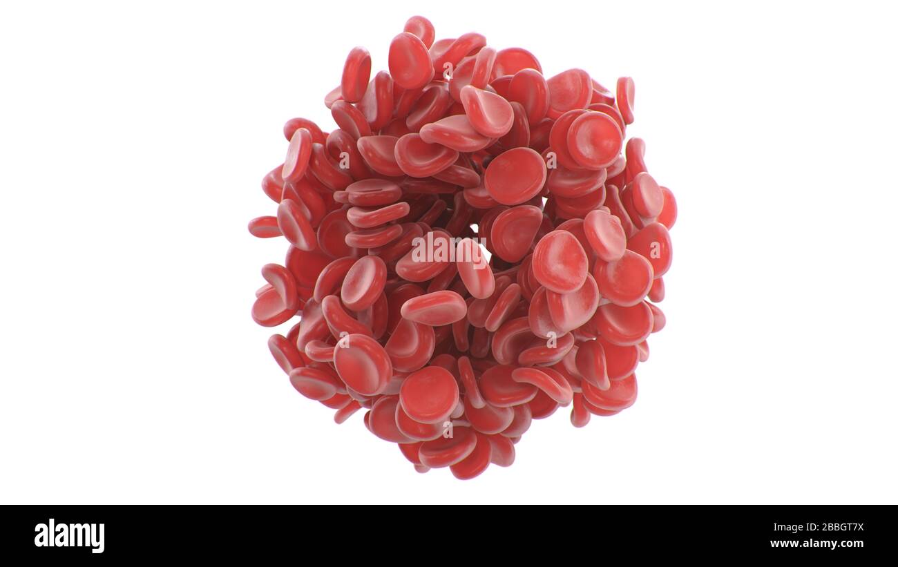 Les globules rouges abstraits s'accroissent sous la forme d'une sphère isolée sur fond blanc. Concept scientifique et médical. Transfert d'éléments importants dans Banque D'Images