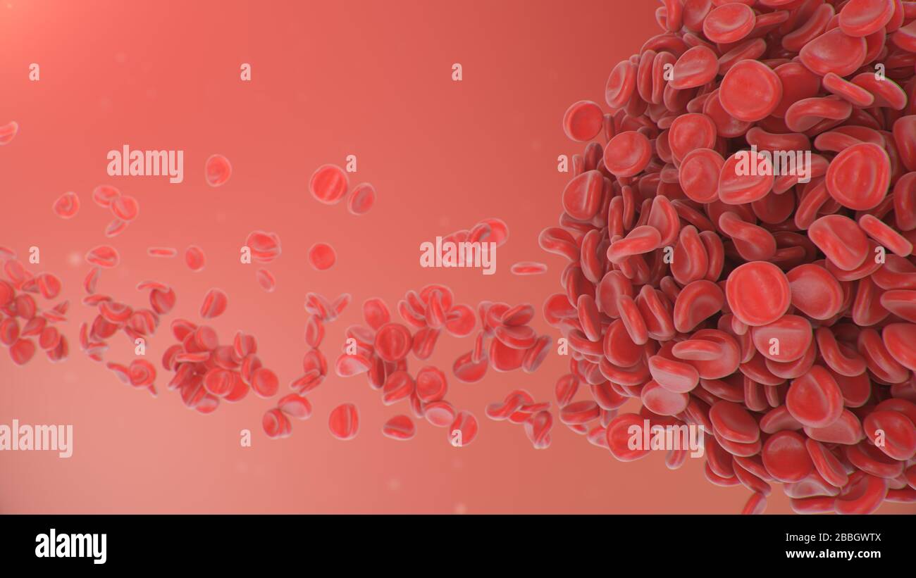 illustration tridimensionnelle du fond des globules rouges, caillot sanguin. Concept microbiologique scientifique et médical. Enrichissement en oxygène et important Banque D'Images
