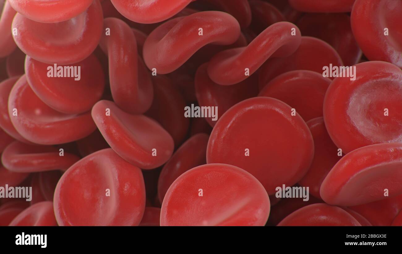 illustration tridimensionnelle du fond des globules rouges, caillot sanguin. Concept microbiologique scientifique et médical. Enrichissement en oxygène et important Banque D'Images