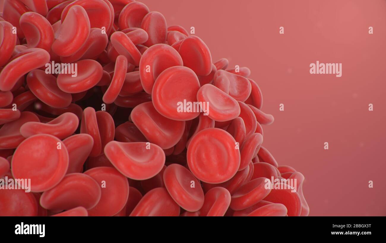 illustration tridimensionnelle du fond des globules rouges, caillot sanguin. Concept microbiologique scientifique et médical. Enrichissement en oxygène et important Banque D'Images