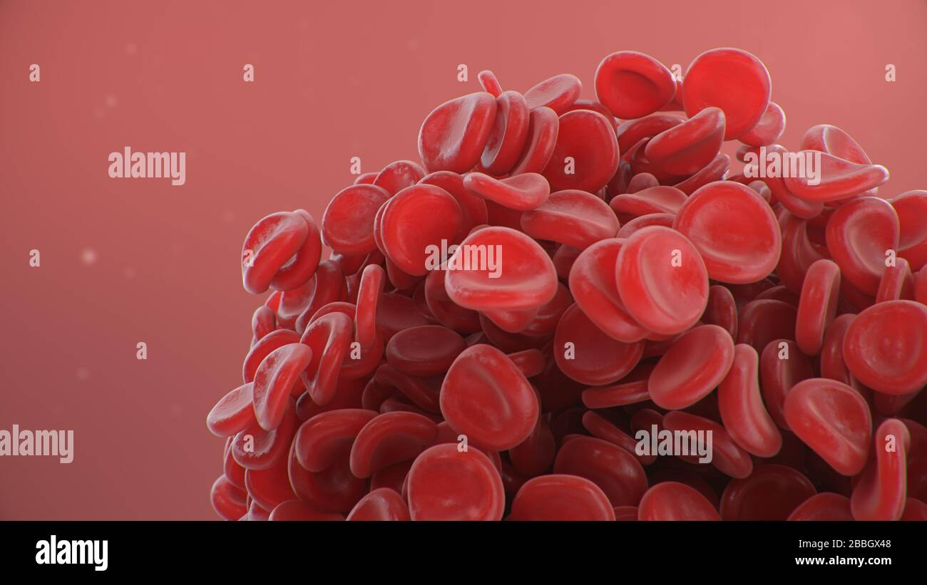 illustration tridimensionnelle du fond des globules rouges, caillot sanguin. Concept microbiologique scientifique et médical. Enrichissement en oxygène et important Banque D'Images
