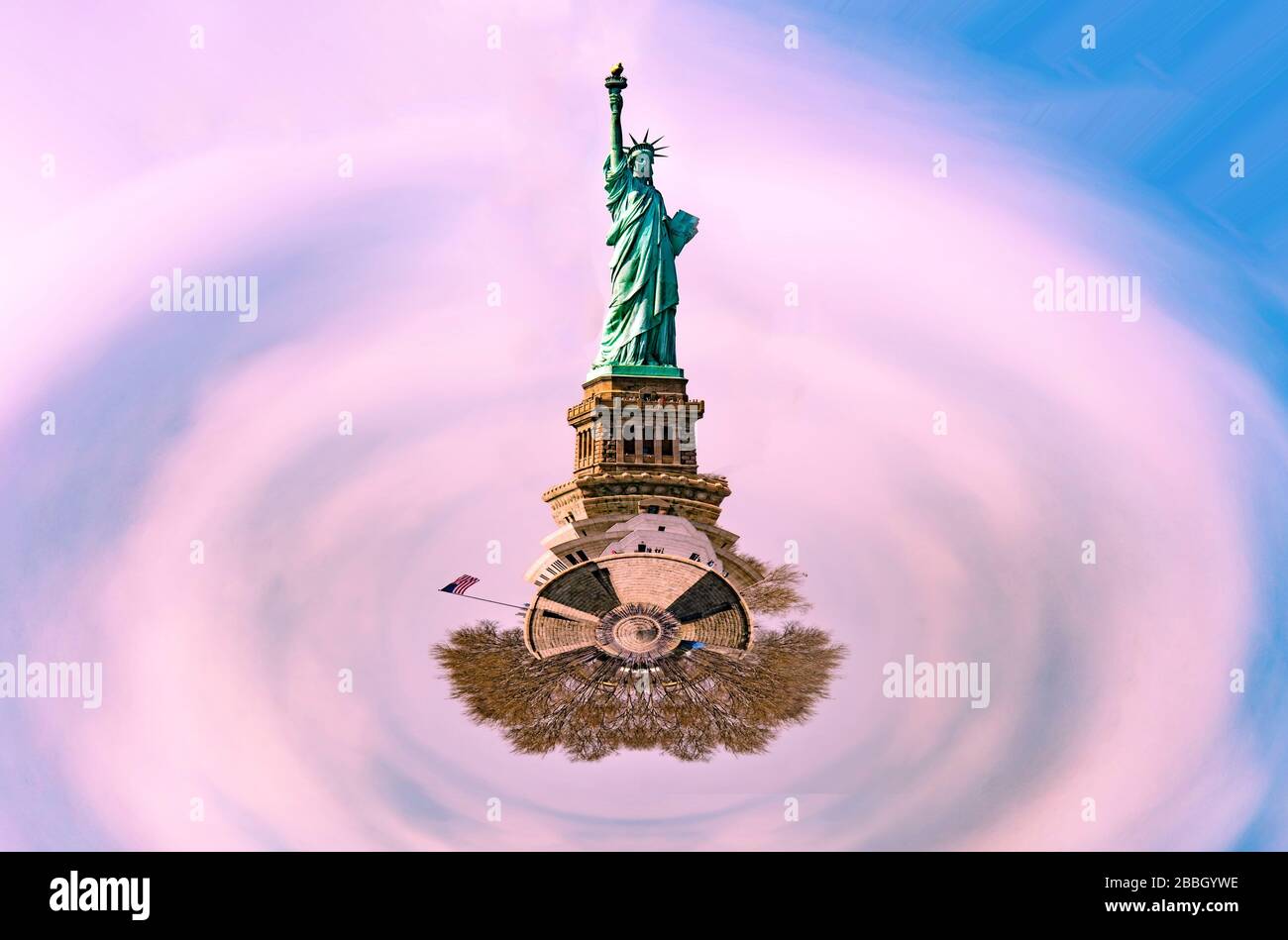 Statue de la liberté panoramique petite planète manipulée design image Banque D'Images