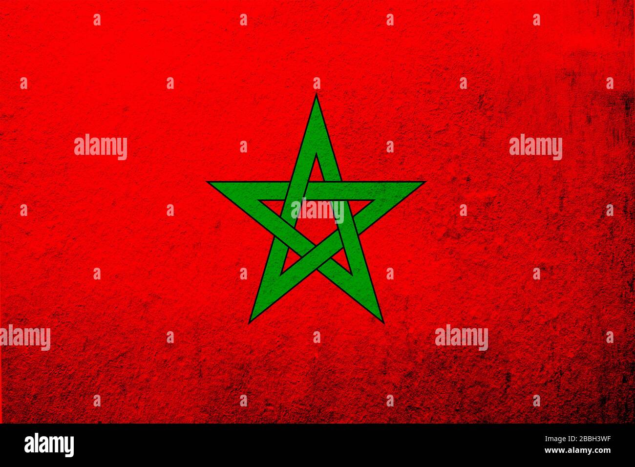 Le drapeau national du Royaume du Maroc. Fond Grunge Banque D'Images