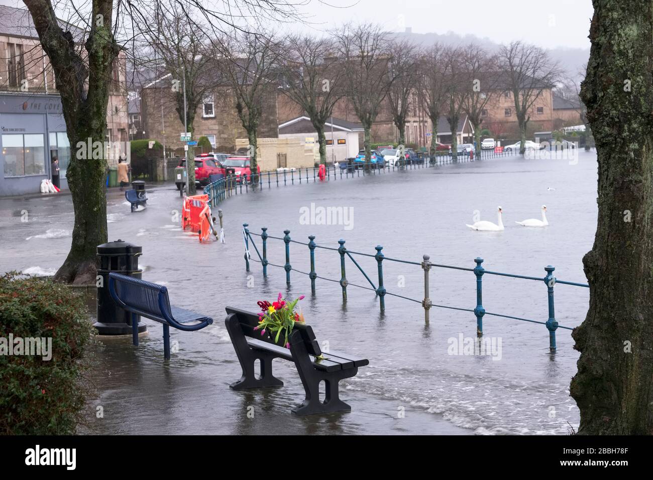 Glasgow, Ecosse / Royaume-Uni - 15 février 2020: Inondations durant la tempête Ciara Banque D'Images